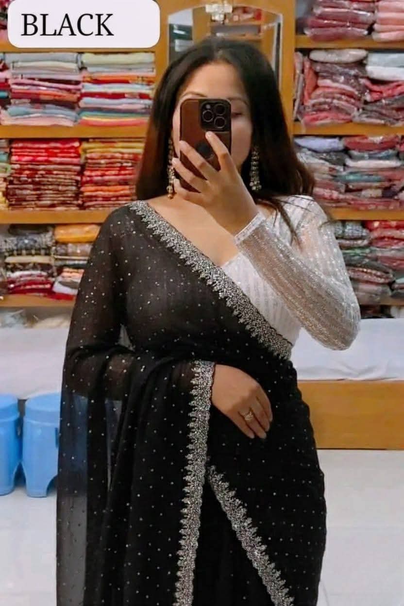 Black color Jorjet with stone+ blawus sequine