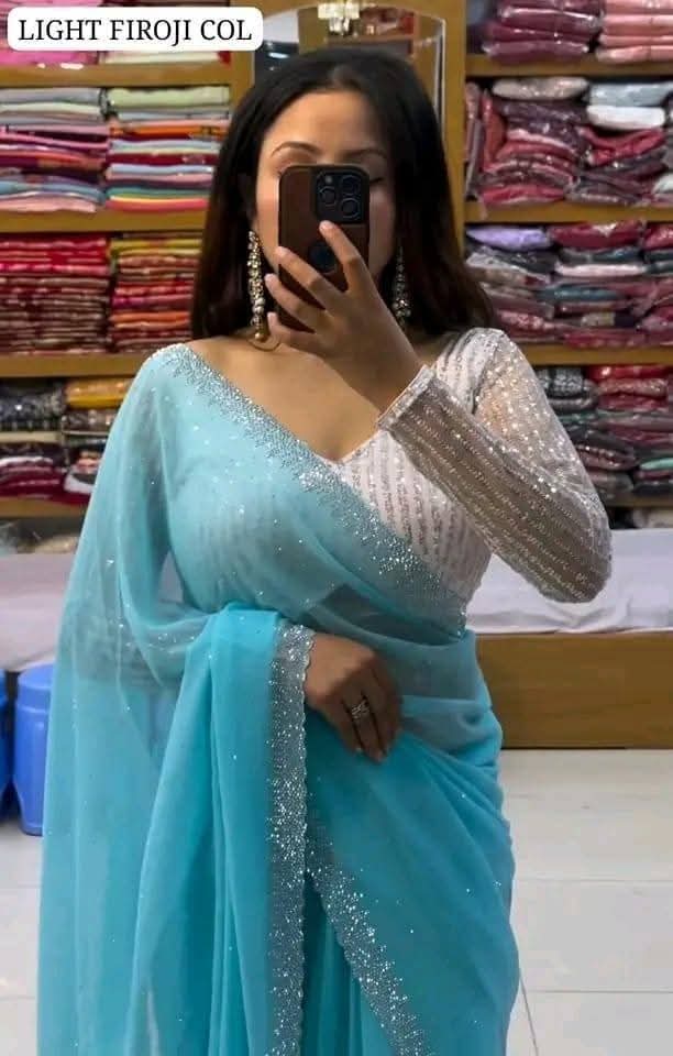 Light Feroja color Jorjet with stone+ blawus sequine